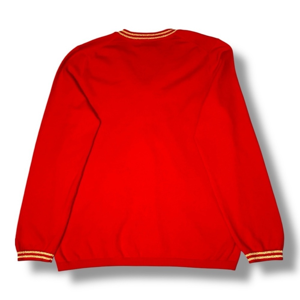 Tommy Hilfiger Red V-Neck Sweater with Gold Metallic Trim – Size XL - Picture 4 of 7